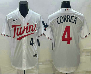 Mens Minnesota Twins #4 Carlos Correa Number White Red Stitched MLB Cool Base Nike Jersey->->MLB Jersey